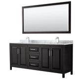 Wyndham Collection - Daria 80 Inch Double Bathroom Vanity in Dark Espresso, White Carrara Marble Countertop, Undermount Square Sinks, and 70 Inch Mirror - Dark Espresso