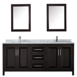 Daria 80 Inch Double Bathroom Vanity in Dark Blue, White Carrara Marble Countertop, Undermount Square Sinks, Medicine Cabinets