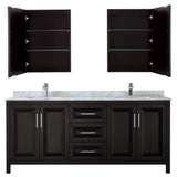 Daria 80 Inch Double Bathroom Vanity in Dark Blue, White Carrara Marble Countertop, Undermount Square Sinks, Medicine Cabinets