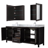 Daria 80 Inch Double Bathroom Vanity in Dark Blue, White Carrara Marble Countertop, Undermount Square Sinks, Medicine Cabinets