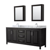 Wyndham Collection - Daria 80 Inch Double Bathroom Vanity in Dark Espresso, White Carrara Marble Countertop, Undermount Square Sinks, and Medicine Cabinets - Dark Espresso
