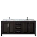 Daria 80 Inch Double Bathroom Vanity in Dark Blue, White Carrara Marble Countertop, Undermount Square Sinks, No Mirror