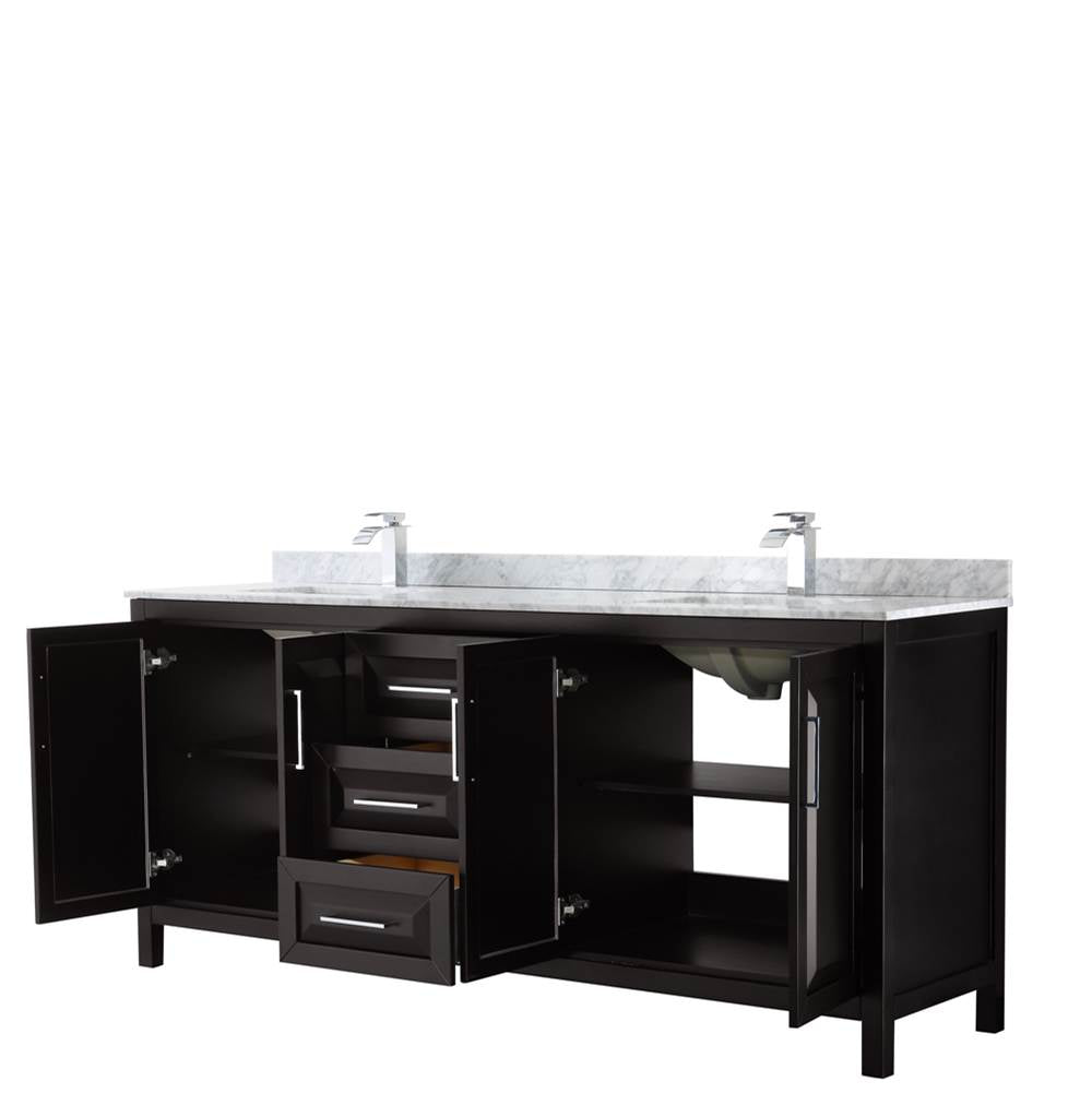 Daria 80 Inch Double Bathroom Vanity in Dark Blue, White Carrara Marble Countertop, Undermount Square Sinks, No Mirror
