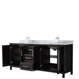 Daria 80 Inch Double Bathroom Vanity in Dark Blue, White Carrara Marble Countertop, Undermount Square Sinks, No Mirror