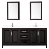 Daria 80 Inch Double Bathroom Vanity in Dark Espresso, White Cultured Marble Countertop, Undermount Square Sinks, 24 Inch Mirrors