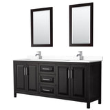 Wyndham Collection - Daria 80 Inch Double Bathroom Vanity in Dark Espresso, White Cultured Marble Countertop, Undermount Square Sinks, 24 Inch Mirrors