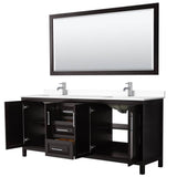 Daria 80 Inch Double Bathroom Vanity in Dark Espresso, White Cultured Marble Countertop, Undermount Square Sinks, 70 Inch Mirror