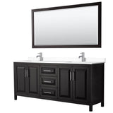 Wyndham Collection - Daria 80 Inch Double Bathroom Vanity in Dark Espresso, White Cultured Marble Countertop, Undermount Square Sinks, 70 Inch Mirror