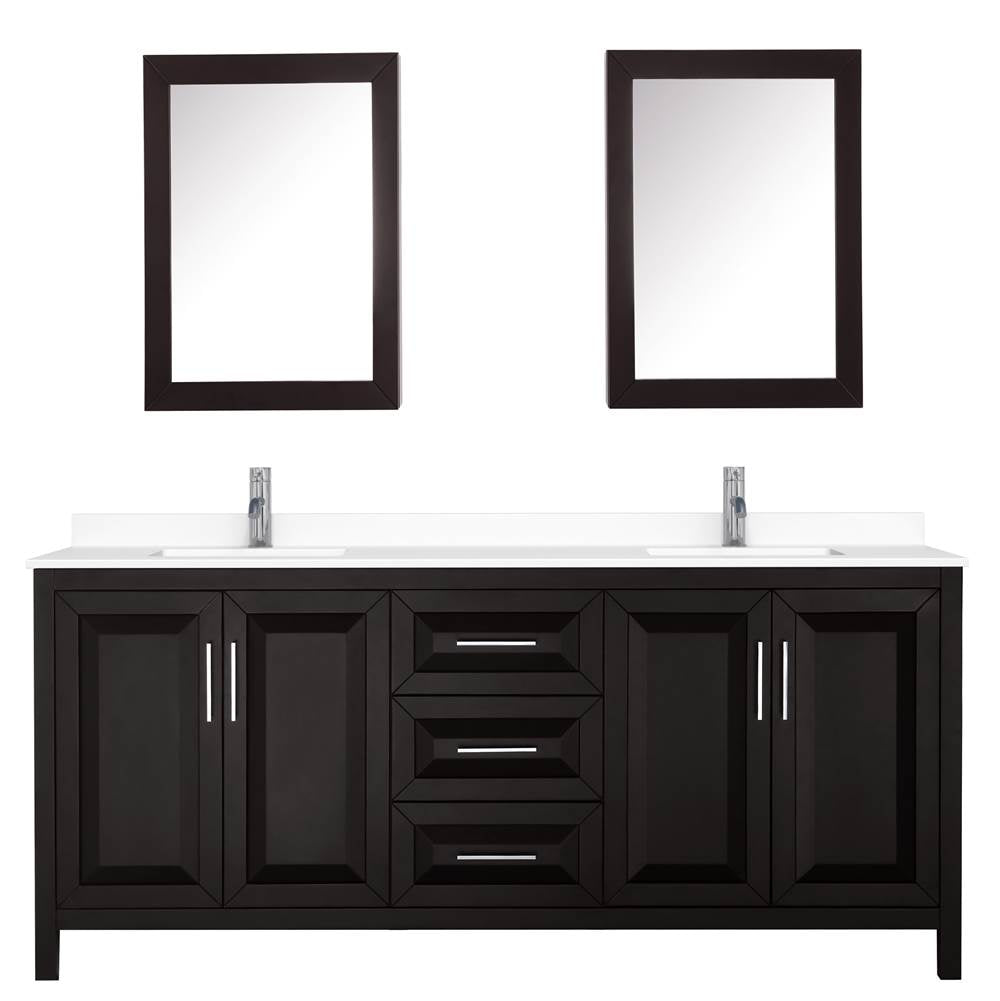 Daria 80 Inch Double Bathroom Vanity in Dark Espresso, White Cultured Marble Countertop, Undermount Square Sinks, Medicine Cabinets