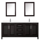 Daria 80 Inch Double Bathroom Vanity in Dark Espresso, White Cultured Marble Countertop, Undermount Square Sinks, Medicine Cabinets