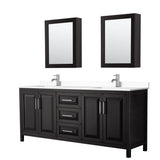 Wyndham Collection - Daria 80 Inch Double Bathroom Vanity in Dark Espresso, White Cultured Marble Countertop, Undermount Square Sinks, Medicine Cabinets
