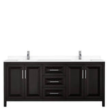 Daria 80 Inch Double Bathroom Vanity in Dark Espresso, White Cultured Marble Countertop, Undermount Square Sinks, No Mirror