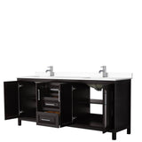 Daria 80 Inch Double Bathroom Vanity in Dark Espresso, White Cultured Marble Countertop, Undermount Square Sinks, No Mirror