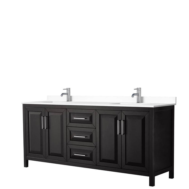 Wyndham Collection - Daria 80 Inch Double Bathroom Vanity in Dark Espresso, White Cultured Marble Countertop, Undermount Square Sinks, No Mirror