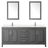 Daria 80 Inch Double Bathroom Vanity in Dark Gray, Carrara Cultured Marble Countertop, Undermount Square Sinks, 24 Inch Mirrors