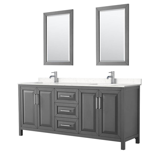 Wyndham Collection - Daria 80 Inch Double Bathroom Vanity in Dark Gray, Carrara Cultured Marble Countertop, Undermount Square Sinks, 24 Inch Mirrors