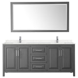 Daria 80 Inch Double Bathroom Vanity in Dark Gray, Carrara Cultured Marble Countertop, Undermount Square Sinks, 70 Inch Mirror