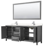 Daria 80 Inch Double Bathroom Vanity in Dark Gray, Carrara Cultured Marble Countertop, Undermount Square Sinks, 70 Inch Mirror