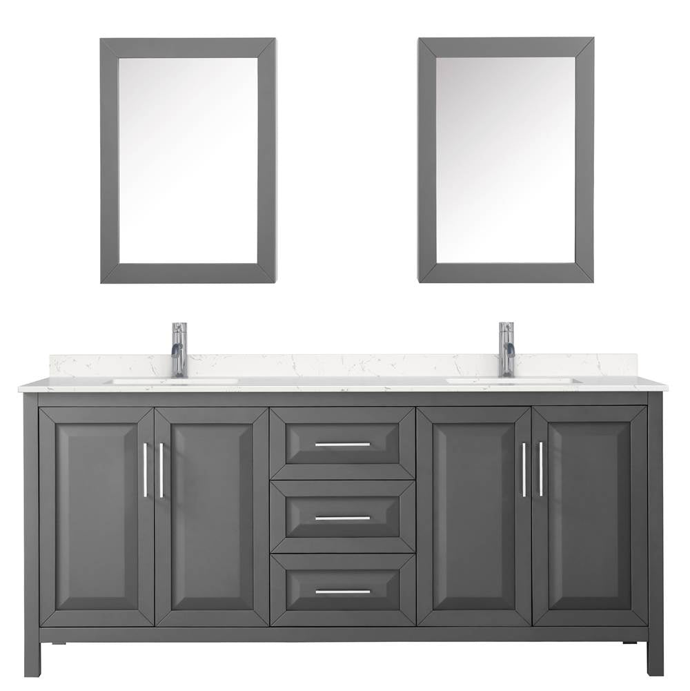 Daria 80 Inch Double Bathroom Vanity in Dark Gray, Carrara Cultured Marble Countertop, Undermount Square Sinks, Medicine Cabinets