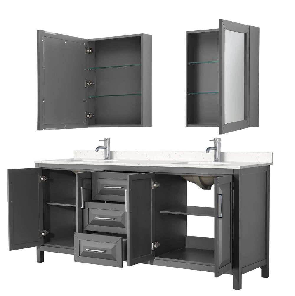 Daria 80 Inch Double Bathroom Vanity in Dark Gray, Carrara Cultured Marble Countertop, Undermount Square Sinks, Medicine Cabinets