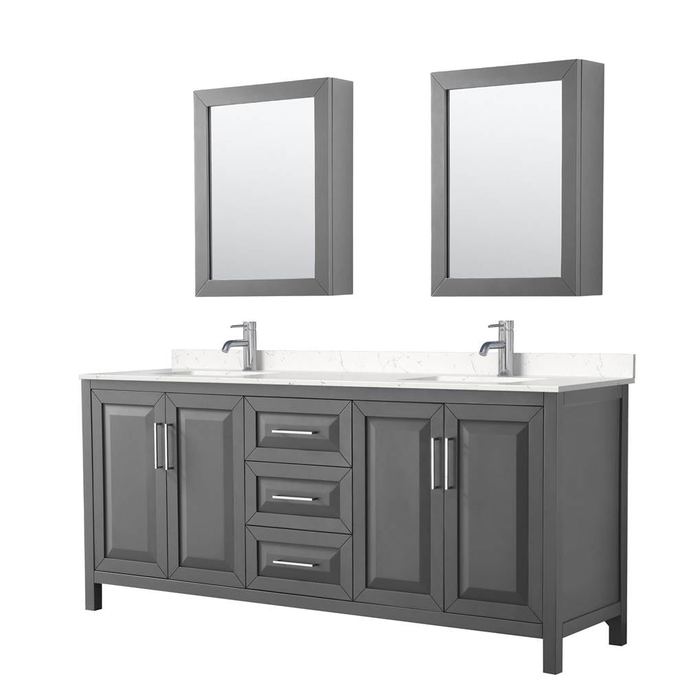 Wyndham Collection - Daria 80 Inch Double Bathroom Vanity in Dark Gray, Carrara Cultured Marble Countertop, Undermount Square Sinks, Medicine Cabinets