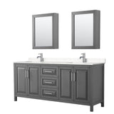 Wyndham Collection - Daria 80 Inch Double Bathroom Vanity in Dark Gray, Carrara Cultured Marble Countertop, Undermount Square Sinks, Medicine Cabinets