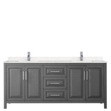 Daria 80 Inch Double Bathroom Vanity in Dark Gray, Carrara Cultured Marble Countertop, Undermount Square Sinks, No Mirror