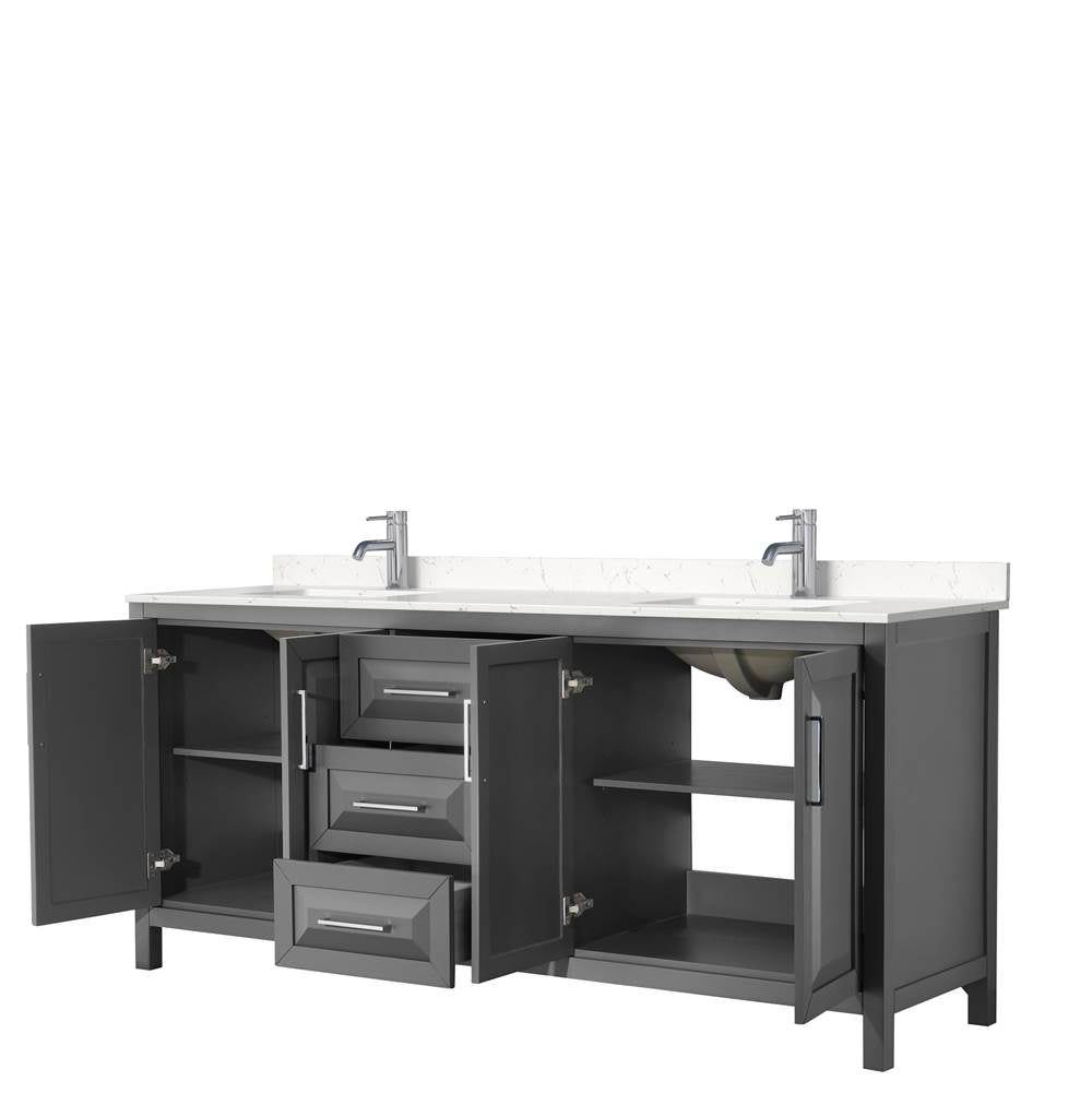 Daria 80 Inch Double Bathroom Vanity in Dark Gray, Carrara Cultured Marble Countertop, Undermount Square Sinks, No Mirror