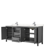 Daria 80 Inch Double Bathroom Vanity in Dark Gray, Carrara Cultured Marble Countertop, Undermount Square Sinks, No Mirror