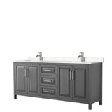 Wyndham Collection - Daria 80 Inch Double Bathroom Vanity in Dark Gray, Carrara Cultured Marble Countertop, Undermount Square Sinks, No Mirror