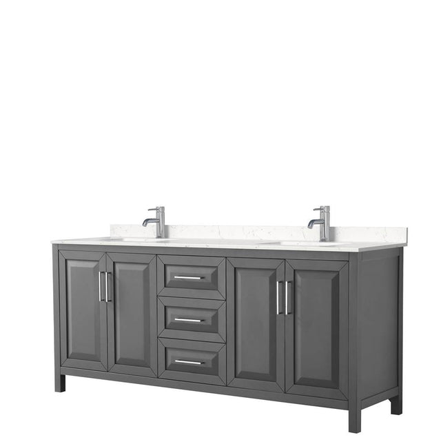 Wyndham Collection - Daria 80 Inch Double Bathroom Vanity in Dark Gray, Carrara Cultured Marble Countertop, Undermount Square Sinks, No Mirror