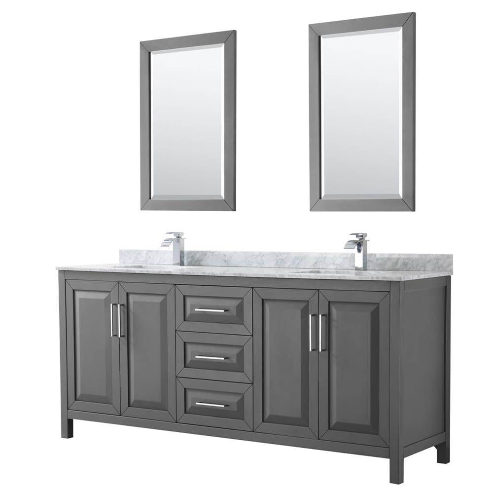 Wyndham Collection - Daria 80 Inch Double Bathroom Vanity in Dark Gray, White Carrara Marble Countertop, Undermount Square Sinks, and 24 Inch Mirrors - Dark Gray