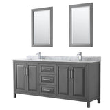 Wyndham Collection - Daria 80 Inch Double Bathroom Vanity in Dark Gray, White Carrara Marble Countertop, Undermount Square Sinks, and 24 Inch Mirrors - Dark Gray