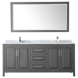 Daria 80 Inch Double Bathroom Vanity in Dark Blue, White Carrara Marble Countertop, Undermount Square Sinks, 70 Inch Mirror