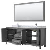 Daria 80 Inch Double Bathroom Vanity in Dark Blue, White Carrara Marble Countertop, Undermount Square Sinks, 70 Inch Mirror