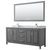 Wyndham Collection - Daria 80 Inch Double Bathroom Vanity in Dark Gray, White Carrara Marble Countertop, Undermount Square Sinks, and 70 Inch Mirror - Dark Gray
