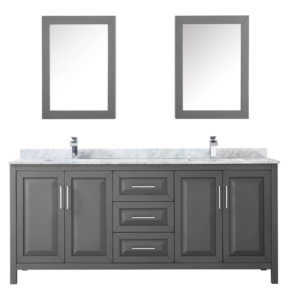 Daria 80 Inch Double Bathroom Vanity in Dark Blue, White Carrara Marble Countertop, Undermount Square Sinks, Medicine Cabinets