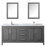 Daria 80 Inch Double Bathroom Vanity in Dark Blue, White Carrara Marble Countertop, Undermount Square Sinks, Medicine Cabinets