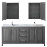 Daria 80 Inch Double Bathroom Vanity in Dark Blue, White Carrara Marble Countertop, Undermount Square Sinks, Medicine Cabinets