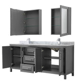 Daria 80 Inch Double Bathroom Vanity in Dark Blue, White Carrara Marble Countertop, Undermount Square Sinks, Medicine Cabinets
