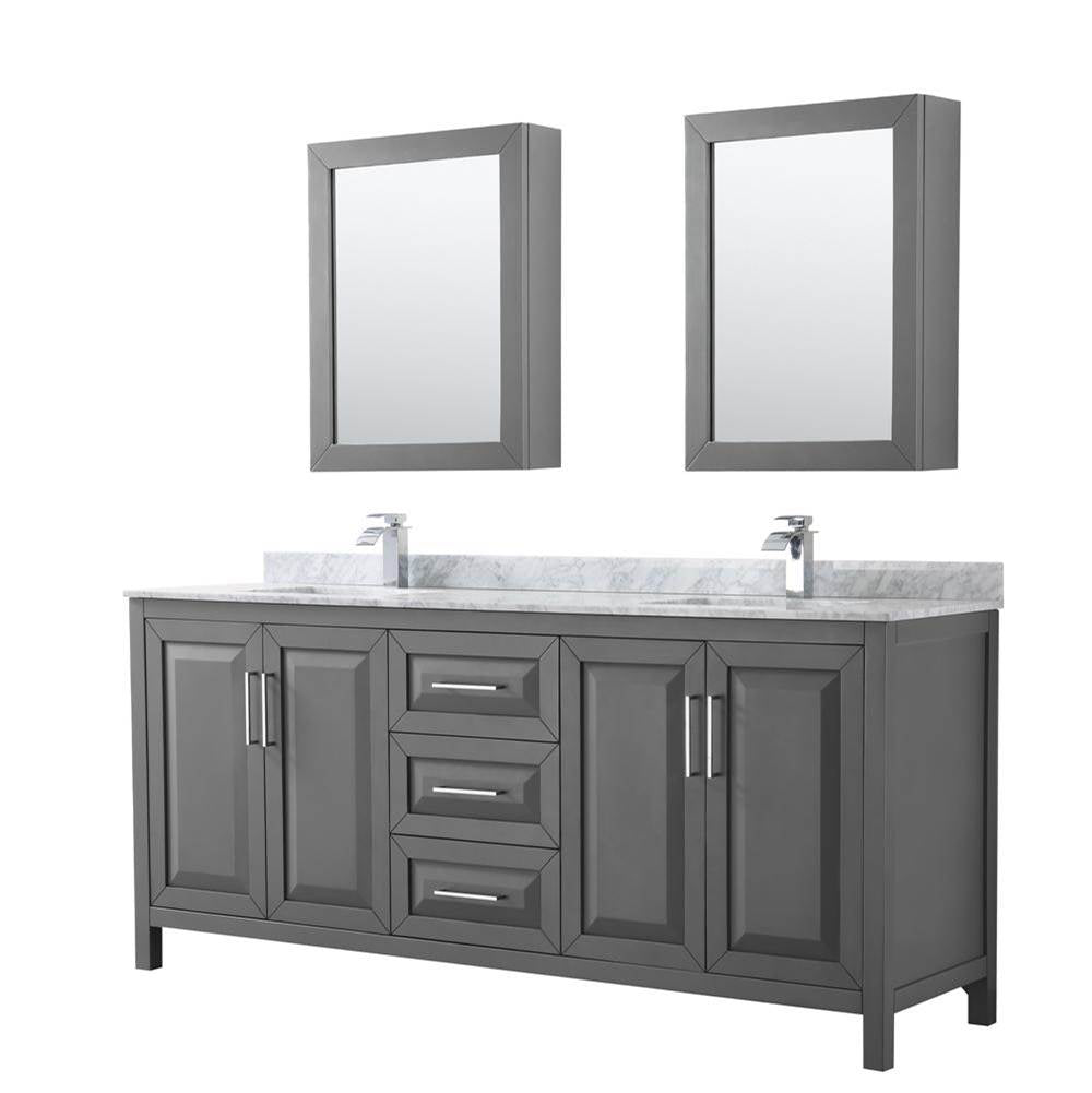Wyndham Collection - Daria 80 Inch Double Bathroom Vanity in Dark Gray, White Carrara Marble Countertop, Undermount Square Sinks, and Medicine Cabinets - Dark Gray