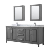 Wyndham Collection - Daria 80 Inch Double Bathroom Vanity in Dark Gray, White Carrara Marble Countertop, Undermount Square Sinks, and Medicine Cabinets - Dark Gray