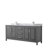 Wyndham Collection - Daria 80 Inch Double Bathroom Vanity in Dark Gray, White Carrara Marble Countertop, Undermount Square Sinks, and No Mirror - Dark Gray