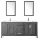 Daria 80 Inch Double Bathroom Vanity in Dark Gray, White Cultured Marble Countertop, Undermount Square Sinks, 24 Inch Mirrors