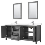 Daria 80 Inch Double Bathroom Vanity in Dark Gray, White Cultured Marble Countertop, Undermount Square Sinks, 24 Inch Mirrors