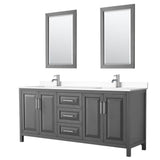 Wyndham Collection - Daria 80 Inch Double Bathroom Vanity in Dark Gray, White Cultured Marble Countertop, Undermount Square Sinks, 24 Inch Mirrors