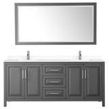 Daria 80 Inch Double Bathroom Vanity in Dark Gray, White Cultured Marble Countertop, Undermount Square Sinks, 70 Inch Mirror