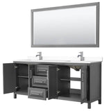 Daria 80 Inch Double Bathroom Vanity in Dark Gray, White Cultured Marble Countertop, Undermount Square Sinks, 70 Inch Mirror