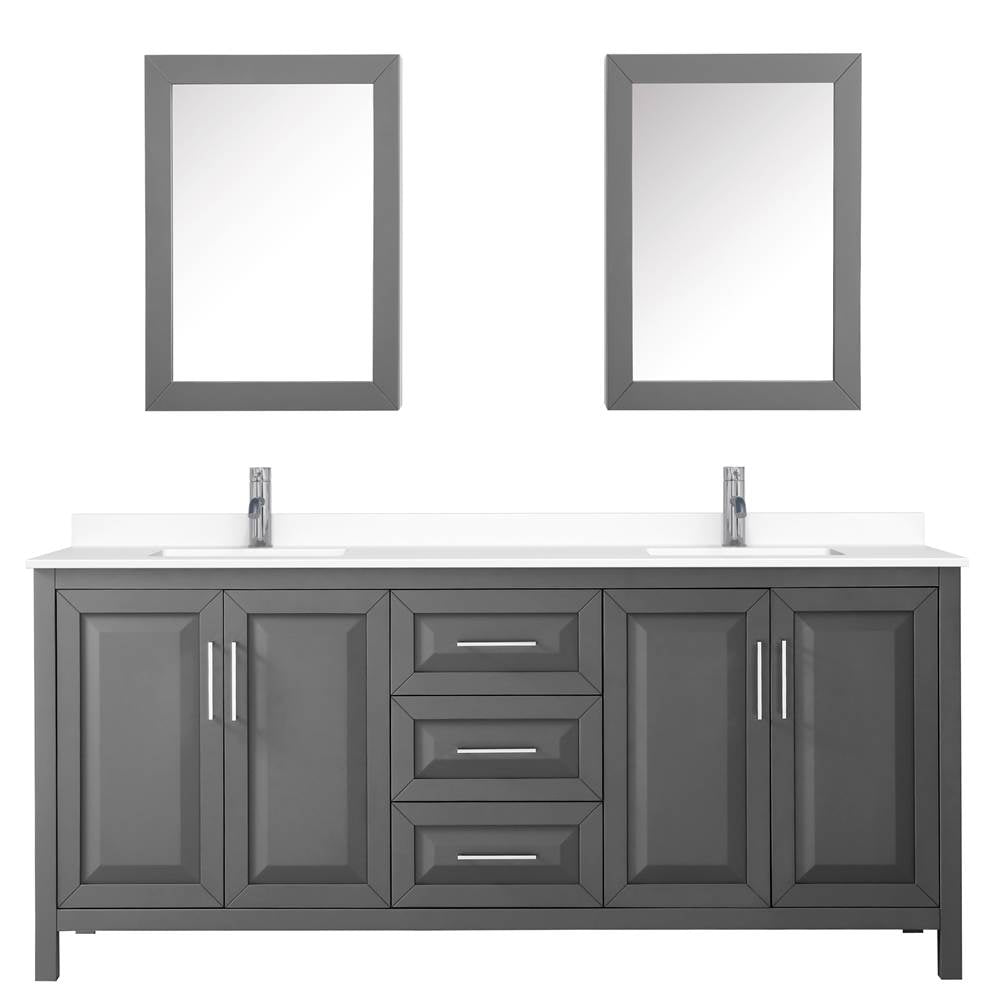 Daria 80 Inch Double Bathroom Vanity in Dark Gray, White Cultured Marble Countertop, Undermount Square Sinks, Medicine Cabinets