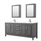 Wyndham Collection - Daria 80 Inch Double Bathroom Vanity in Dark Gray, White Cultured Marble Countertop, Undermount Square Sinks, Medicine Cabinets
